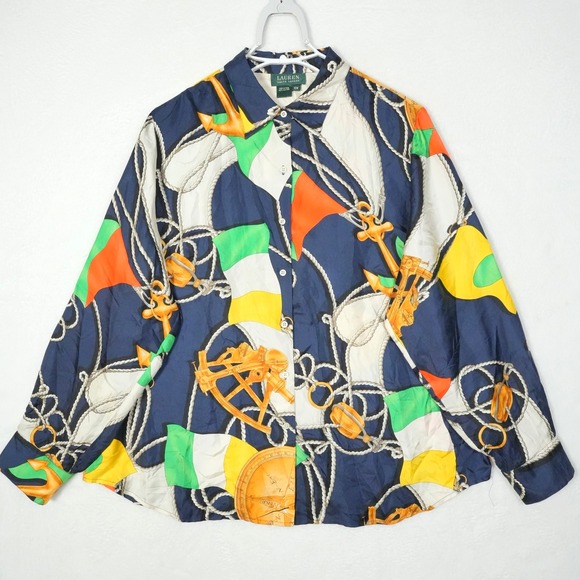 Lauren Ralph Lauren Tops - Lauren Ralph Lauren 100% Blouse Women's 16W Plus Blue‎ Red Anchor Nautical Yacht